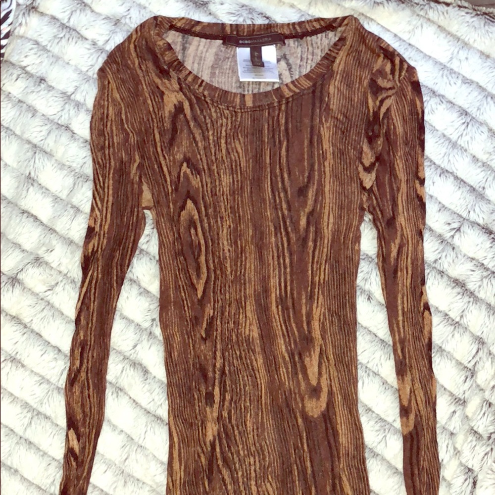 BCBGMAXAZRIA animal/wood print long sleeve shirt